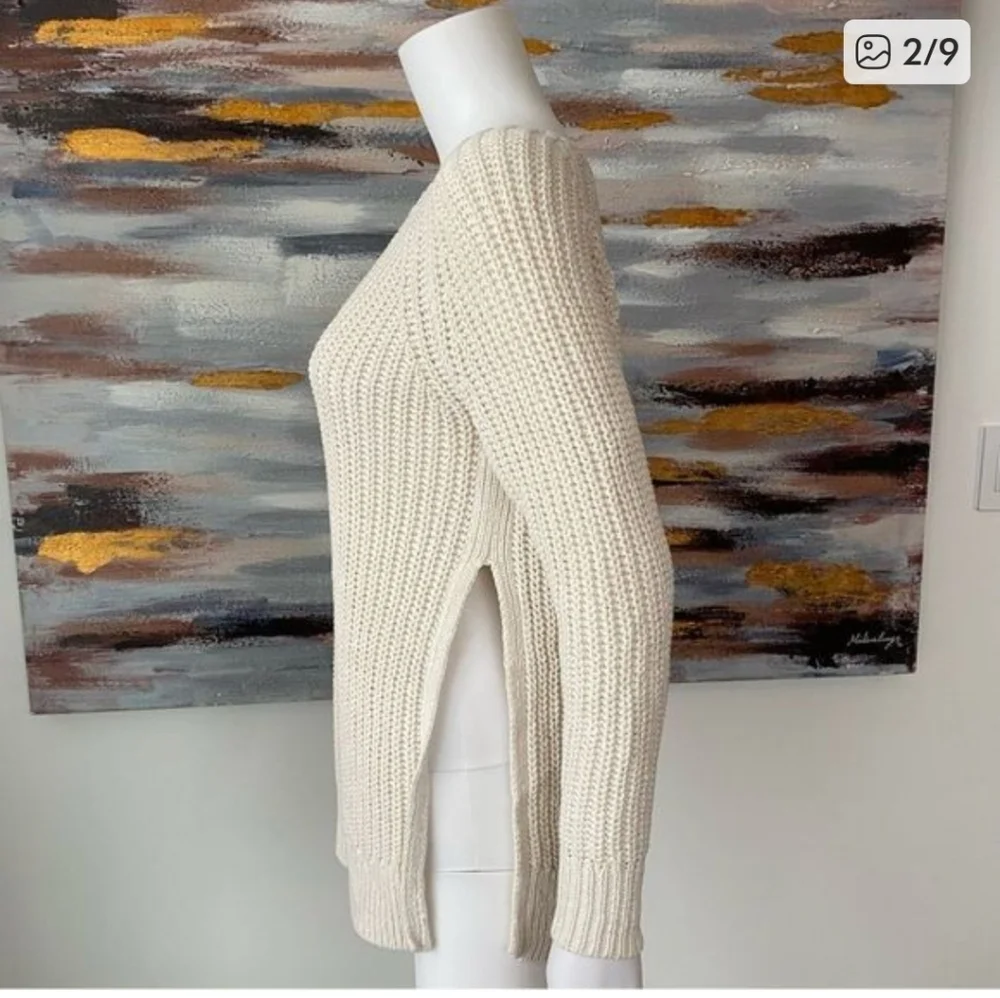 ARITZIA | Wilfred Ivory Linen Randonnai Sweater Chunky Knit Side Slits sz S - Picture 3 of 9